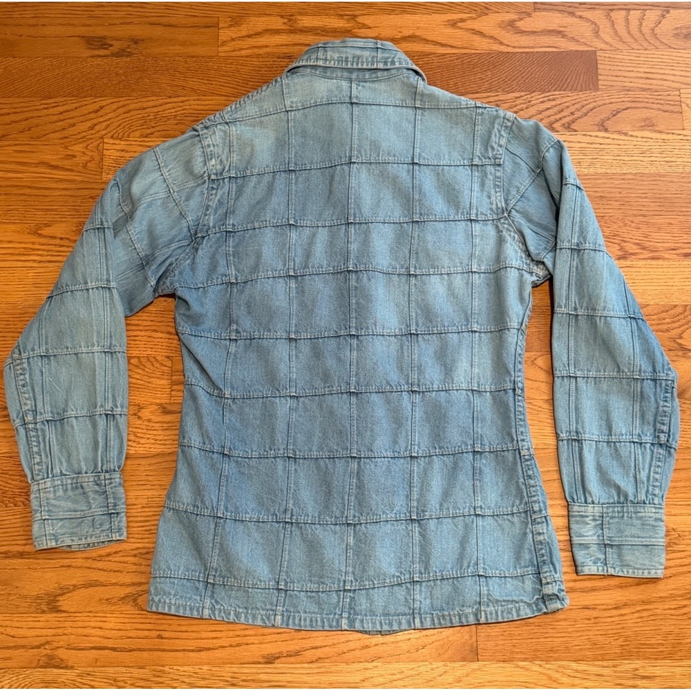 Vintage Brittania Sportswear Denim Jacket Light Wash Quilted Grid Pattern Mens M - Picture 2 of 7